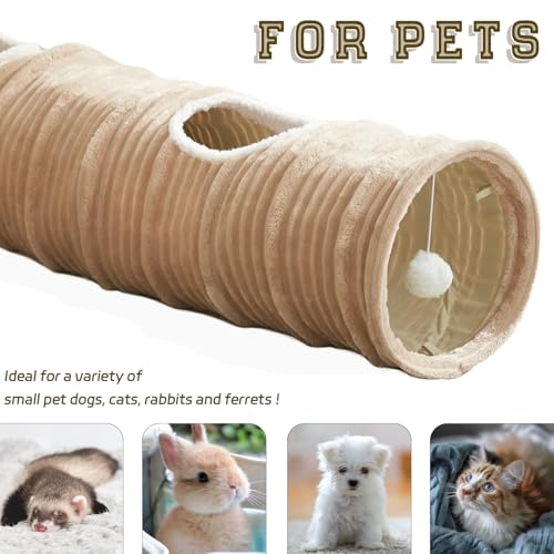 Cat Tunnel for Indoor Cats,Cats Toys Collapsible Tunnel Straight Tube with a Fun Ball and 2 Holes,Cat Play Tunnels,for Rabbits, Ferrets, Puppies & Small Pets,Diameter 9.8 Inch - size: 45.3"L x 9.8"W x 9.8"H