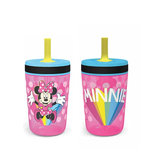 Zak Designs Disney Kelso Tumbler 15 oz Set (Minnie Mouse) Leak-Proof Screw-On Lid with Straw, Made of Durable Plastic and Silicone, Perfect Bundle for Kids | BPA Free, Plastic, Sippy Cups, Cup Holder Friendly, Dishwasher Safe, Easy to Clean, For Preschool