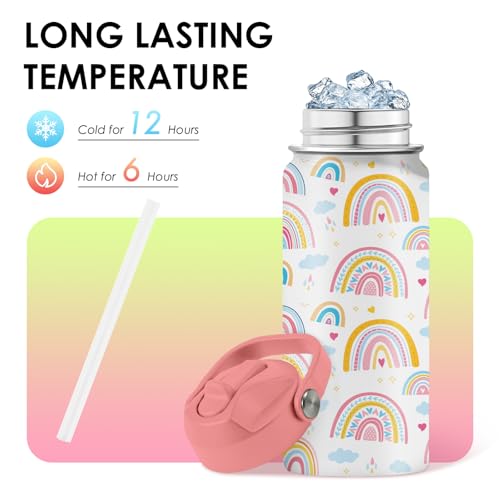 16oz Rainbow Tumbler Cup with Handle and Straw - Pink Stainless Steel Water Bottle for Women Men - Insulated Double Wall Travel Mug, Sweatproof, Non-Slip Base - Birthday Gift Ideas - color: Rainbow1, size: 16 Ounces