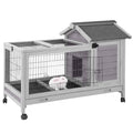 Wooden Rabbit Hutch Indoor and Outdoor, Rabbit Cage with Removable Wire Netting and Leak Proof Tray, Mobile Bunny Cage with Wheels (Grey) - color: Grey