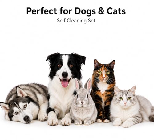 Cat Grooming Kit for Shedding – Deshedding Gloves + Self-Cleaning Mitt | Pet hair remover set for shedding - brush gloves for cats & dogs with long or medium coats, self-cleaning mitt