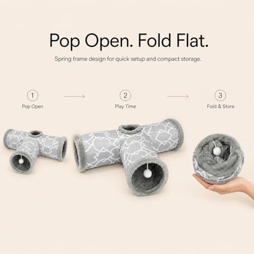 Plush Inside 3-Way Shape Small Animals Tube Tunnel with Interactive Ball for Guinea Pig, Hamster, Chinchilla, Hedgehog Hiding and Resting, Geometric Grey - size: L