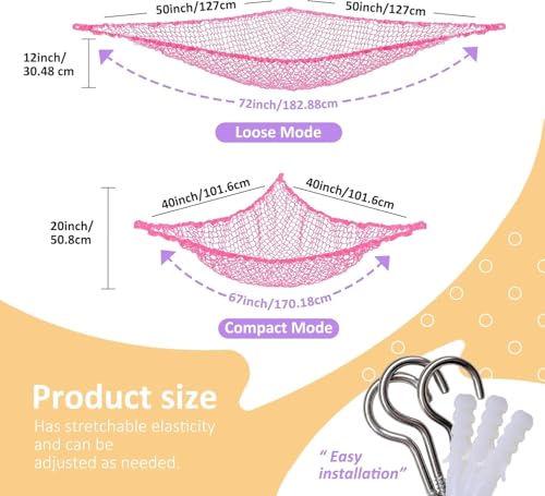 Lazebox Stuffed Animal Net Hammock for Plushie Toys, Stuffed Animal Hammock Corner for Kids' Room Decor, Ideas for Organizing Stuffy Collection, Pink, L (67" x 40" x 40")-Pack of 2 - color: 2 Packs - Pink, size: L (67" X 40" X 40")-pack of 2
