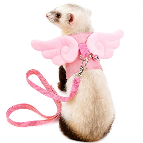 Ferret Harness and Leash Set for Adult Ferrets, Cute Angel Wing Small Animal Vest Harness, Adjustable for Ferrets Kittens Mini Dogs Pink1536-1 - color: Angel Pink