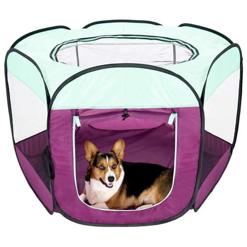 Furhaven Portable Dog Playpen, Cat Playpen, Pet Playground,Kennel Foldable Indoor Outdoor Zippered Puppy Crate - Purple, Large - color: Purple, size: Large