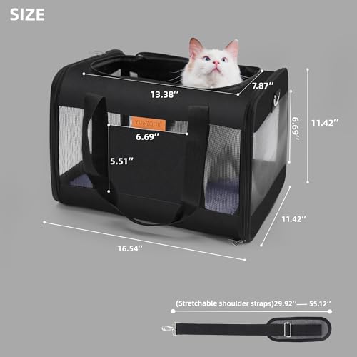 YUNIQUE Soft-Sided Cat & Dog Carrier for Pets Up to 15 Lbs, Airline Approved Collapsible Travel Puppy Carrier with Lightweight Fabric Design (Black) - color: black