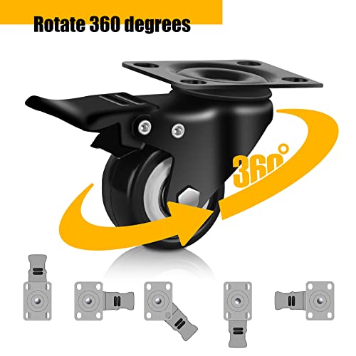QNCZ 2" Caster Wheels, Casters Set of 4 Heavy Duty but Silent, Excellent Locking Casters with Polyurethane (PU) Wheels, Swivel Plate Castor Wheels for Cart, Furniture, Workbench | Easy to Install, Efficient operation, convenient braking,Silent, Floor frie