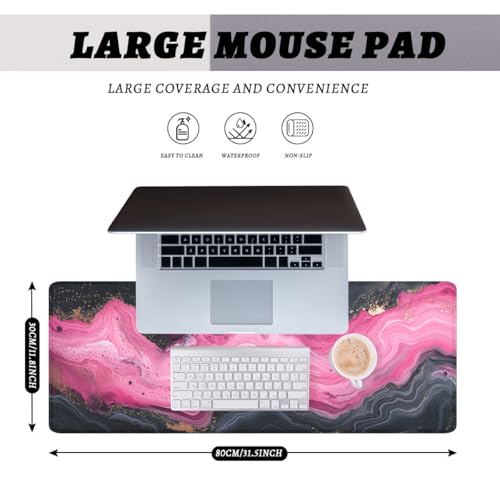 Abstract Marble Gaming Mouse Pad Desk Pad Pink and Black XL Mouse Pad Large Mousepad Extended Laptop Keyboard Mat Gaming Desk Pad Mouse Mat Office Computer Keyboard Laptop Home 31.5"x11.8" - color: Abstract Marble, size: 31.5L x 11.8W inches