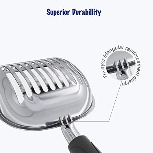 Cat Litter Scoop, Aluminum Alloy Sifter, Kitty Metal Scooper, Deep Shovel, Long Handle, Poop Sifting, Kitten Pooper Lifter, Durable, Heavy Duty, for Litter Box - color: POLISHED Aluminum \ #06 Black Handle, size: Small