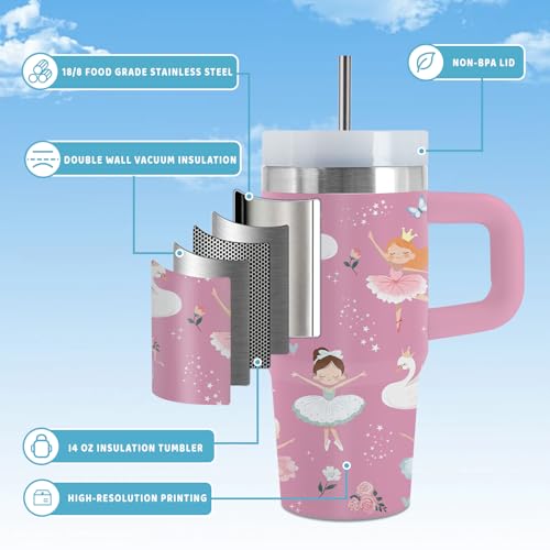 Dance 14 oz Water Bottle, with Handle Straw, Insulated Coffee Cup | 14oz Stainless Steel Travel Sports Tumbler, Reusable Leak proof Vacuum Mug, Christmas Birthday Dancers Gift for Daughter - color: Dance