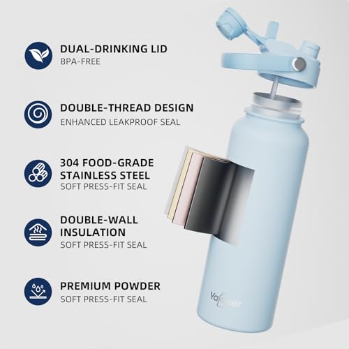 26oz Insulated Water Bottle with 2-in-1 Straw & Spout Lid,Light Purple | 18/8 Stainless Steel Vacuum Flask, Keeps Cold 24H. Leakproof Sports Tumbler with Braided Carry Strap for Gym & Travel - color: Light Purple, size: 26 Ounces