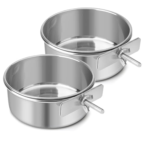 Dog Bowl Stainless Steel Dog Bowls Pet Hanging Food Water Bowl Cage Feeding Cup Feeder for Dogs Cats Rabbits Birds Small Animal (Medium (2pcs) | Rust-resistant, detachable bracket for easy cleaning & refilling, no spill, for dogs/cats/rabbits/birds cage k