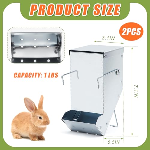 2 Pcs Rabbit Feeder for Cages Small Animal Food Pellet Dispenser with Lid Metal Chicken Grit Oyster Shell Squirrel Feeders Outside(3.2 Inches,Mesh Bottom,Silver) - color: Silver, size: 3.2 Inches, style: Mesh Bottom