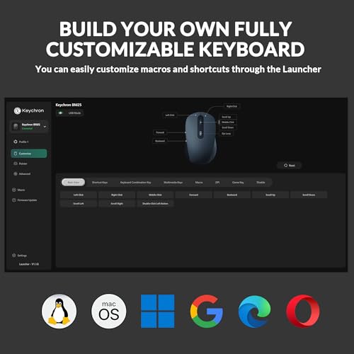 Keychron BM25 Silent Quiet-Click Mouse, Ergonomic Rechargeable Mice with Tri-Mode, 2.4G/Bluetooth 5.2/Wired, 1000Hz Polling Rate, Adjustable DPI, Programmable for Mac, Windows, Linux - Space Gray - color: Gray