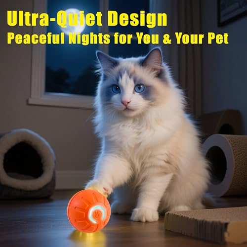 Interactive Self-Moving Pet Toy Ball - Motion-Activated Auto Rolling, Military-Grade Chew Resistant, USB-C Rechargeable for Small Dogs & Cats (Orange, Small) (Blue, Small)
