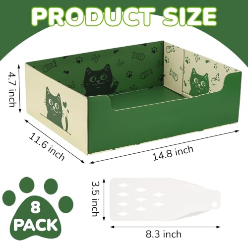 SOUJOY 8 Pcs Disposable Litter Boxes for Cats, Travel Litter Box with Scoop, Double Layer Waterproof Litter Tray for Cats Small Pets, 14.8 x 11.6 x 4.7inch