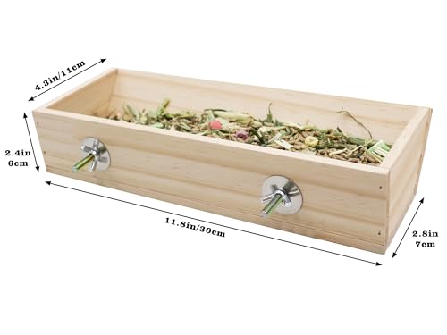 Guinea Pig Feeder Box, Wooden Small Animal Food Feeder, Hanging Rabbit Food Bowl, Small Animal Cage Accessories, Suitable for Rabbit Bunny Chinchilla Guinea Pig Hamster 11.8 × 4.3 × 2.4 Inches