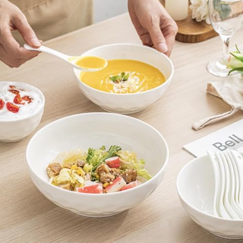 HOMBENE Porcelain Soup Bowls, 4.5 Inch Ice Cream Bowl, Kitchen Bowl Set, Fruit Bowls, Microwave and Dishwasher Safe, Set of 6 - color: White, size: 4.5 IN