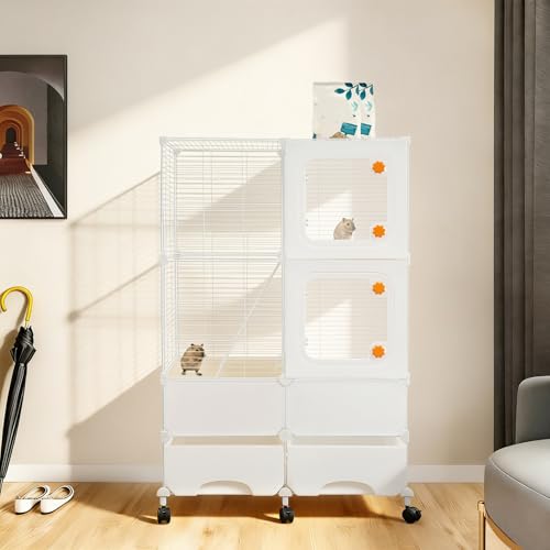 Animal Cage, 3 Tier Pet Play Paradise Large Capacity Pet Cage Ferret Cage Chinchilla Cage Small Animal Habitat for Squirrels, Sugar Gliders, Chinchillas, Degus, Hamsters (White) - color: White