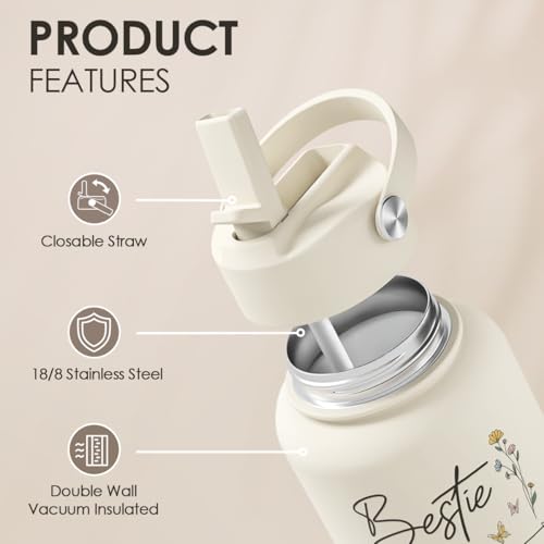 Best Friend Water Bottle 32oz Stainless Steel with Lid & Straw, Bestie Insulated Bottles for Women Girls Female Friends Sisters, Gifts Ideas for Birthday Christmas - color: Best Friend