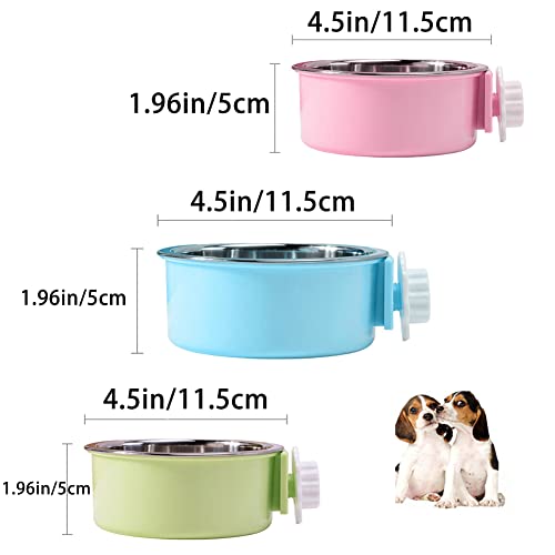 Crate Dog Bowl,Removable Stainless Steel Water Food Feeder Bowls Crate Coop Cup,Pet Cage Bowls with Bolt Holder for Cat, Puppy, Birds, Rats, Rabbits Small Animals ((Blue+Green+Pink) Round, Samll) - color: (Blue+Green+Pink) Round, size: Small