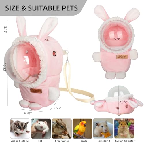 Sugar Glider Bonding Pouch Bonding Pouch Carry for Rat Syrian Hamster Hedgehog Small Pocket Pets, Gerbil Travel Bag Cute Bunny-Shaped Outing Bag with Large Transparent Window（Pink） - color: Pink