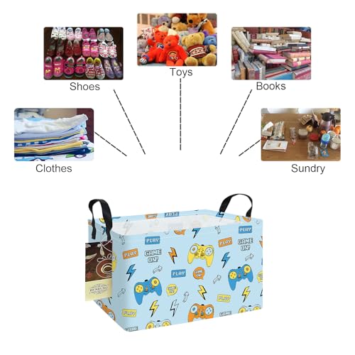 Rectangle Foldable Storage Basket Handles For Home, Color Game | Waterproof canvas material, reinforced handles, perfect for shelf use, organizes clothes, daily items and pet supplies - color: REC-Color Game