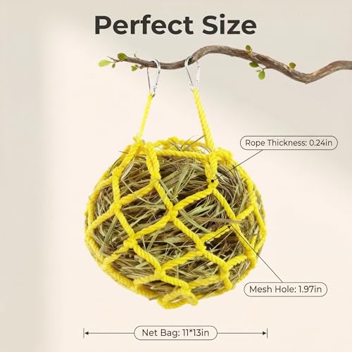 Yellow Rabbit Hay Feeder Mesh Bags, 13×11Inch Spherical Polyester Hay Pouch - color: Yellow