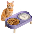 Elevated Cat Bowl, Raised Cat Food and Water Bowl Set for Indoor Cats, Splash Proof with 2 Stainless Steel Pet Food Bowls for Cats and Puppies, Whisker Fatigue and Dishwasher Safe - Purple - color: Cat Bowls-Purple