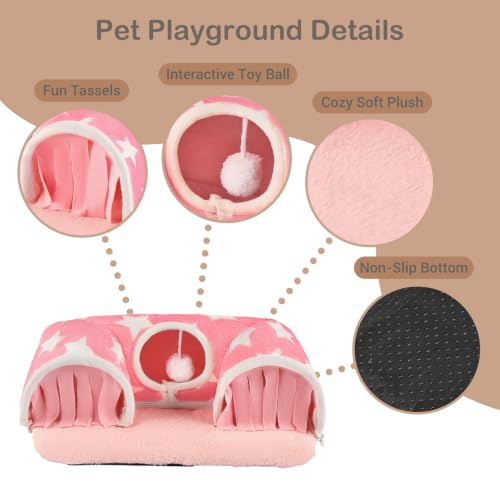 Avont Guinea Pig Tunnel, Small Animal Hideaway Tube Toy | Cozy Plush Tunnel for Guinea Pigs and Small Pets with Non-Slip Bottom and 2-In-1 Design in Medium Size Pink - color: Pink, size: Medium