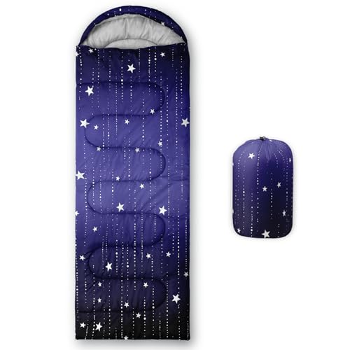 QOOMO Camping Sleeping Bags,3 Season Warm & Cool Weather,Lightweight,Waterproof Sleeping Bags for Adults & Kids,Traveling,and Outdoors,Camping Gear Equipment - color: Galaxy 15