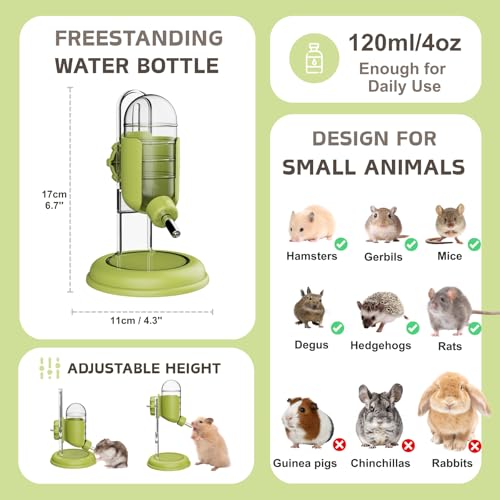 Hamster Water Bottle with Stand, 4oz Water Dispenser for Syrian Dwarf Hamsters Gerbils Mice Rats Degus (Green) - color: Green