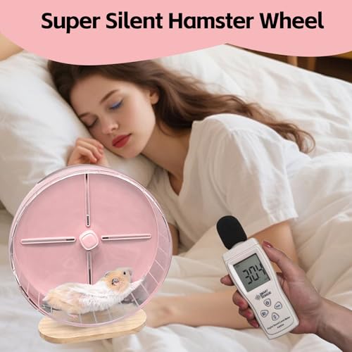 Silent Hamster Wheel,10.2 Inch Quiet Spinner Syrian Hamster Running Wheel,Anti-Skid & Adjustable Stand for Gerbils, Rats, or Other Small Pets,Pink - color: Pink