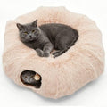 DUMOS Cat Tunnel Bed for Indoor Cats, Cave Donut Play Tunnel, Cream | Soft Plush Peekaboo, Washable Circle Cushion, Multifunctional Playground Under Tree Toys for Kittens, Puppy, Rabbit, Ferret - color: Cream