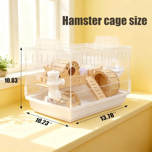 Acrylic Hamster Cage,Small Animal Houses&Habitats with Accessories,Hamster Enclosure with Stairs,Clear Pet Mice House,For Dwarf Gerbil,Dwarf Hamster,Pet Mice(White,13.78"L*10.23"W*10.83"H) - color: White