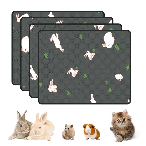 4-Pack Guinea Pig Cage Liner, 18in x 24in Fast Absorption Washable Bedding Pee Pads for Dogs Puppy Rabbit Small Animal Cage Mat, Leakproof & Non-Slip - color: Gray, size: 18" x 24", 4pcs