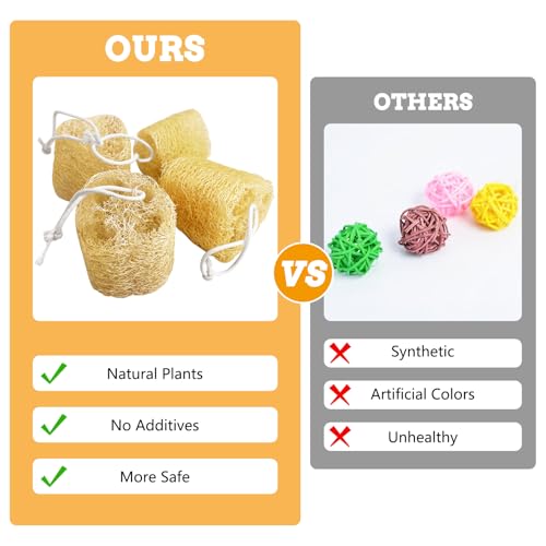 12 Pcs Rabbit Chew Toys Natural Bunny Loofah Chew Toy Chinchilla Teeth Grinding Toys Guinea Pig Fibre-Rich Treats Enrichment Bunny Accessories for Rabbits Hamster (M) - color: M- (12 PCS)