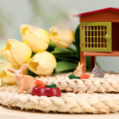 Civaner 11 Pcs Bunny Toys and Playsets Farm World Set Farm Animal Figures Barnyard Carrot Rabbit Hutch Accessories for Kids Ages 3 and Above Learning Educational Toys Birthday Gift
