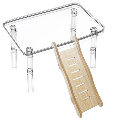 Hamster Platform Acrylic Small Animal Play Activity Resting Stand Climbing Cage Toy with Ladder for Dwarf Syrian Hamsters Gerbils Mice Sugar Glider - color: Transparent(1PCS)