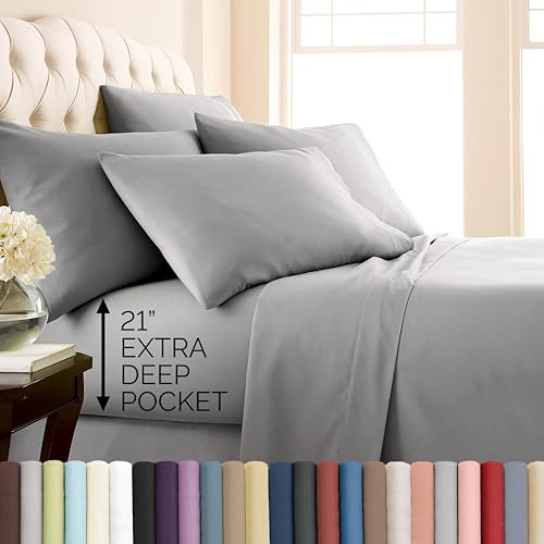 Southshore Fine Living, Inc. 21 Inch King Sheets Deep Pocket Set, 6 Piece Deep Pocket King Sheet Set - Fitted Sheet 78"x80" Fade & Wrinkle Resistant Bedding Hotel Style Microfiber - Steel Grey Sheets - color: 06 - Steel Grey, size: King