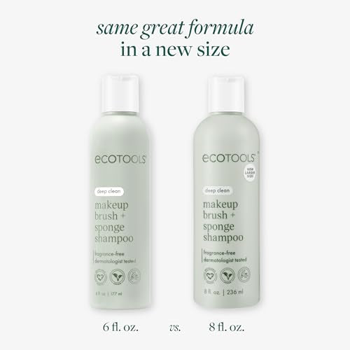 EcoTools Makeup Brush Cleanser + Sponge Shampoo, Fragrance-Free, 8 Fl Oz | Cleaner brushes and sponges, makeup brush soap for daily washing, beauty blender cleaner, plant based, sulfate free