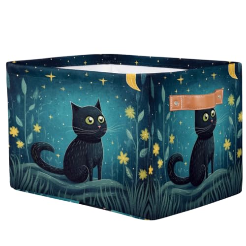 Cute Cat Storage Basket, Star Flower Foldable Storage Bin with Handle Fabric Rectangular Storage Box Organizer for Closet Shelf Home Office Nursery Toy Basket, 2 Pack - size: 2 Pack