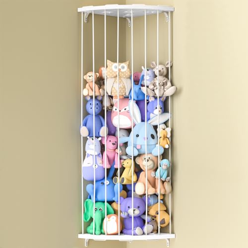 Jtksfcl Stuffed Animal Storage, Corner Stuffed Toy Shelf for Kids Room | Wall Mounted, Length Adjustable, Plush Toy Storage and Organizer for Nursery Play Room Bedroom