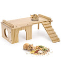Hacaroa Wooden Hamster Hideout with Ladder, Large Hamster Platform Guinea Pig Hide Play House, Small Animals Climbing Toy Chinchillas Cage Accessories for Syrian Hamsters, Rats, Gerbils
