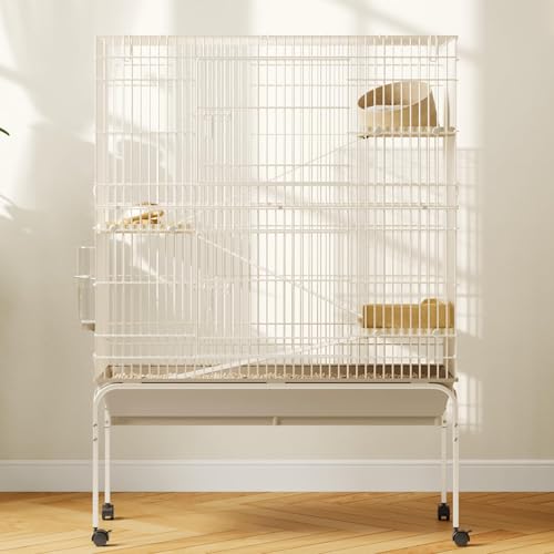 4-Tier Guinea Pig Cage, 55" H Large Nation Cage with Water Bottle, Bowl, Deep Tray, Metal Small Animal Cages On Wheels for Chinchillas, Guinea Pigs, Rabbit, Rat, Sugar Glider - size: 55" H