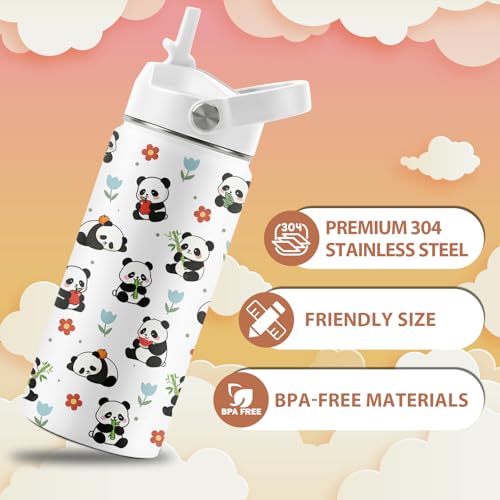Panda Gifts for Girls Boys, 16 oz Water Bottle with Straw Lid, Panda Water Bottle, Stainless Steel Insulated Tumbler, Cute Animals Cups, Birthday Gifts for Animal Lovers - color: Panda