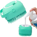 Soft Safe Silicone Pet Bathroom Massage Cleaning Grooming Tools Dog Cat Bath Brush with Shampoo Box (Blue)
