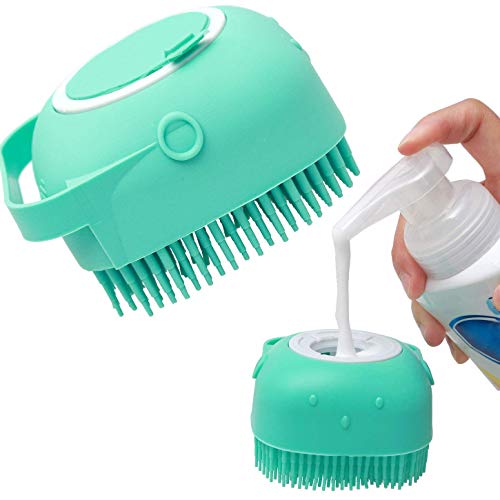 Soft Safe Silicone Pet Bathroom Massage Cleaning Grooming Tools Dog Cat Bath Brush with Shampoo Box (Blue)