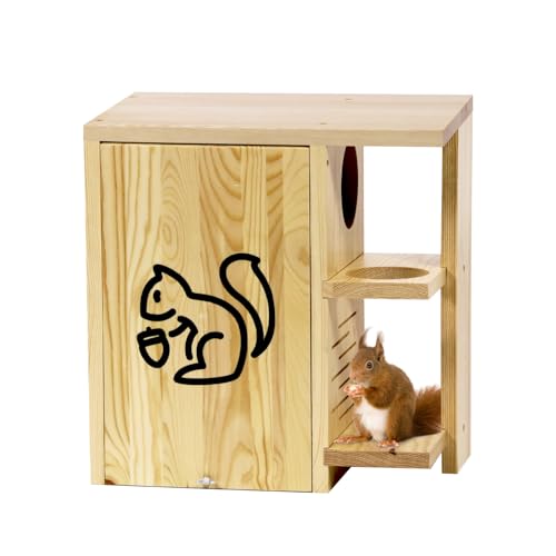 Widened Large Wooden Squirrel House Outdoor | External Platform & Porch, Squirrel Nesting Box, Squirrel Boxes for Outside, Chipmunk Houses, Easy Assembly - size: Large