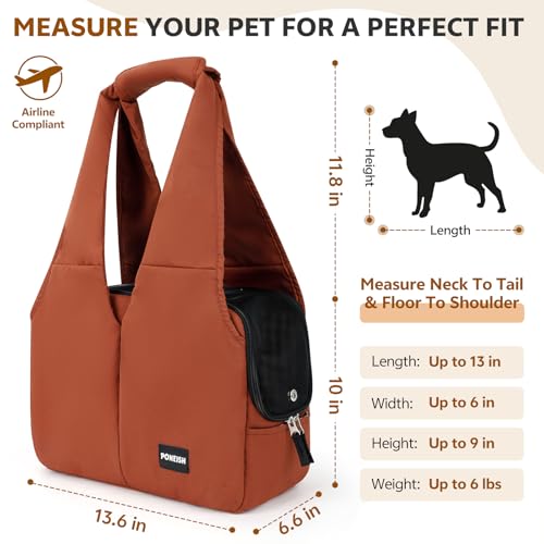 Dog Purse Carrier for Small Dogs and Cats, Soft-Sided Pet Tote Bag with 6 Large Pockets, Collapsible Travel Puppy Carrier with Small Cushion, Fits Pets up to 6 lbs (Caramel, 13.6" L x 6.6" W x 10" H) - color: Caramel, size: 13.6"L x 6.6"W x 10.0"H